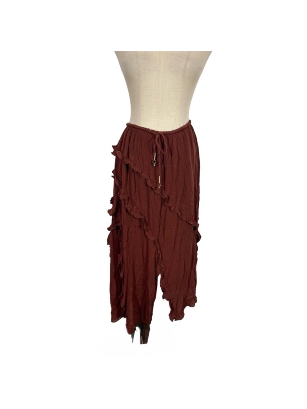 Free People Ambie Asymmetrical Ruffled Flowy Skirt in Chocolate Love, small - Picture 4 of 7